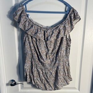 Lane Bryant Cream Blue Pink Floral Off-Shoulder Ruffle Top Size 18 NWT